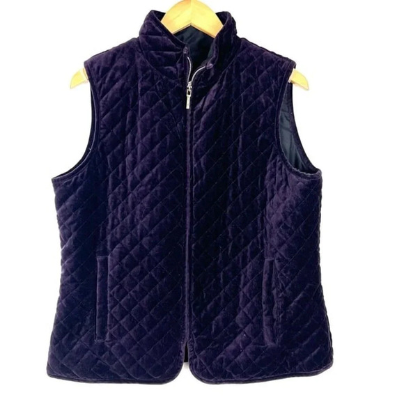 Ralph Lauren Chaps Quilted Cotton Velvet Reversible Zip Vest Sz. L Preppy - Picture 1 of 9